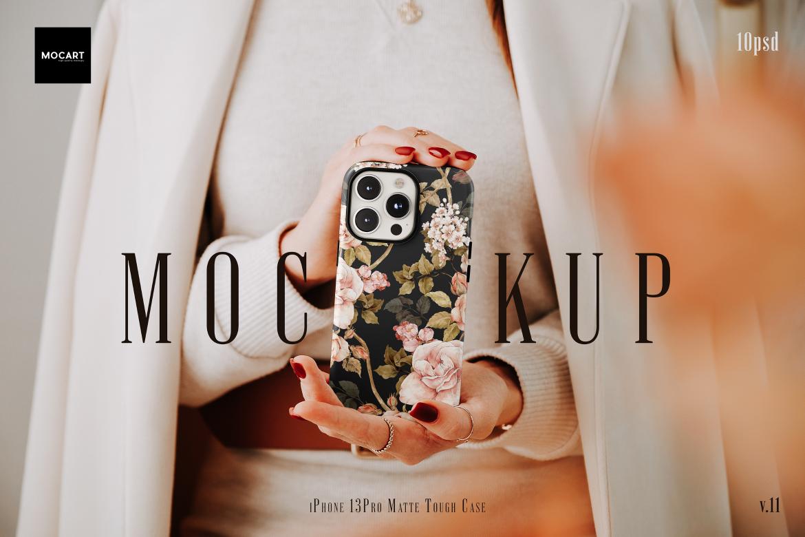 10款时尚真实手持苹果iPhone 13 Pro手机壳保护壳设计展示效果图PSD样机模板iPhone 13Pro Matte Tough Case v.11 样机素材 第1张-素材湾丨精选海外优质设计素材资源 10款时尚真实手持苹果iPhone 13 Pro手机壳保护壳设计展示效果图PSD样机模板iPhone 13Pro Matte Tough Case v.11 样机素材 sucaiwan.com