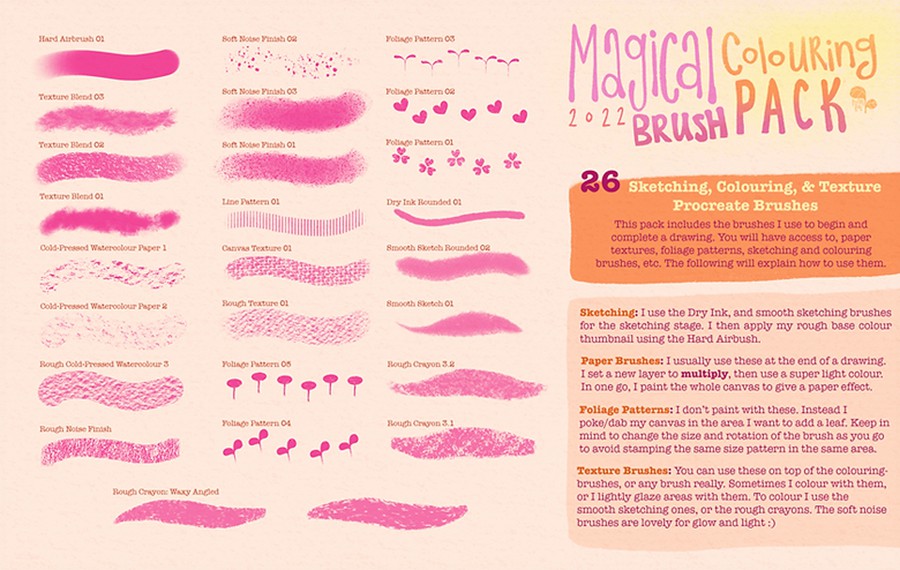 26款素描蜡笔水墨颗粒树叶纸张纹理procreate绘画笔刷画笔素材Magical Colouring Brush Pack for Procreate 笔刷资源 第3张-素材湾丨精选海外优质设计素材资源 26款素描蜡笔水墨颗粒树叶纸张纹理procreate绘画笔刷画笔素材Magical Colouring Brush Pack for Procreate 笔刷资源 sucaiwan.com