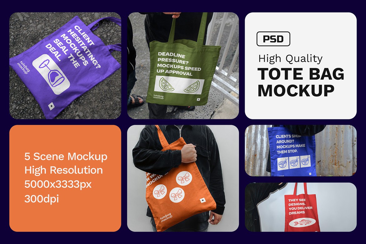 5款真实手提袋无纺布帆布袋设计展示效果图PSD样机模板素材Tote Bag Mockup – VOL 3 样机素材 sucaiwan.com