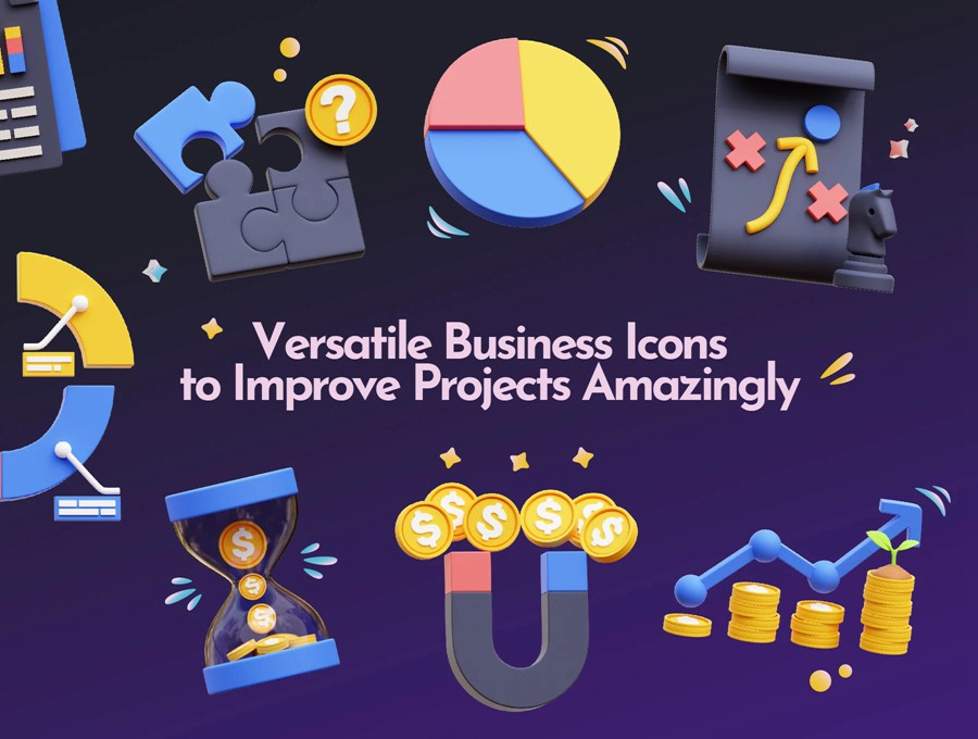 24款3D质感商业理财办公数据统计插图图标Icons设计Blender/FBX/OBJ/PNG格式素材Business 3D Illustration 图标素材 sucaiwan.com