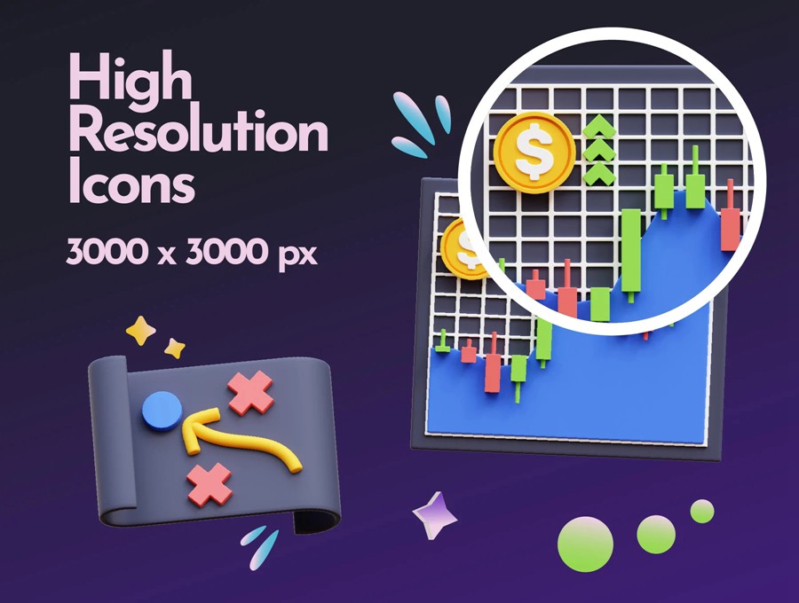 24款3D质感商业理财办公数据统计插图图标Icons设计Blender/FBX/OBJ/PNG格式素材Business 3D Illustration 图标素材 sucaiwan.com