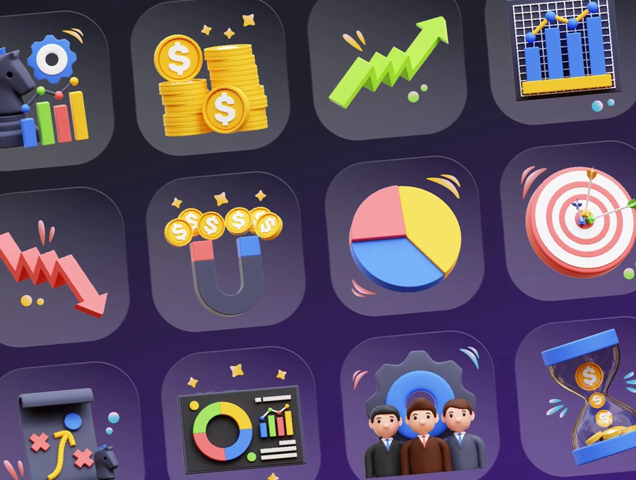 24款3D质感商业理财办公数据统计插图图标Icons设计Blender/FBX/OBJ/PNG格式素材Business 3D Illustration 图标素材 sucaiwan.com