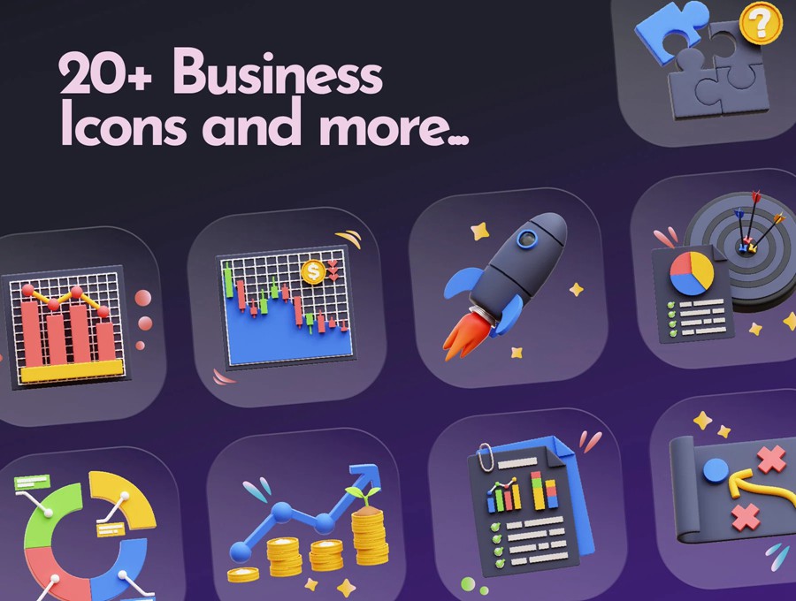 24款3D质感商业理财办公数据统计插图图标Icons设计Blender/FBX/OBJ/PNG格式素材Business 3D Illustration 图标素材 sucaiwan.com