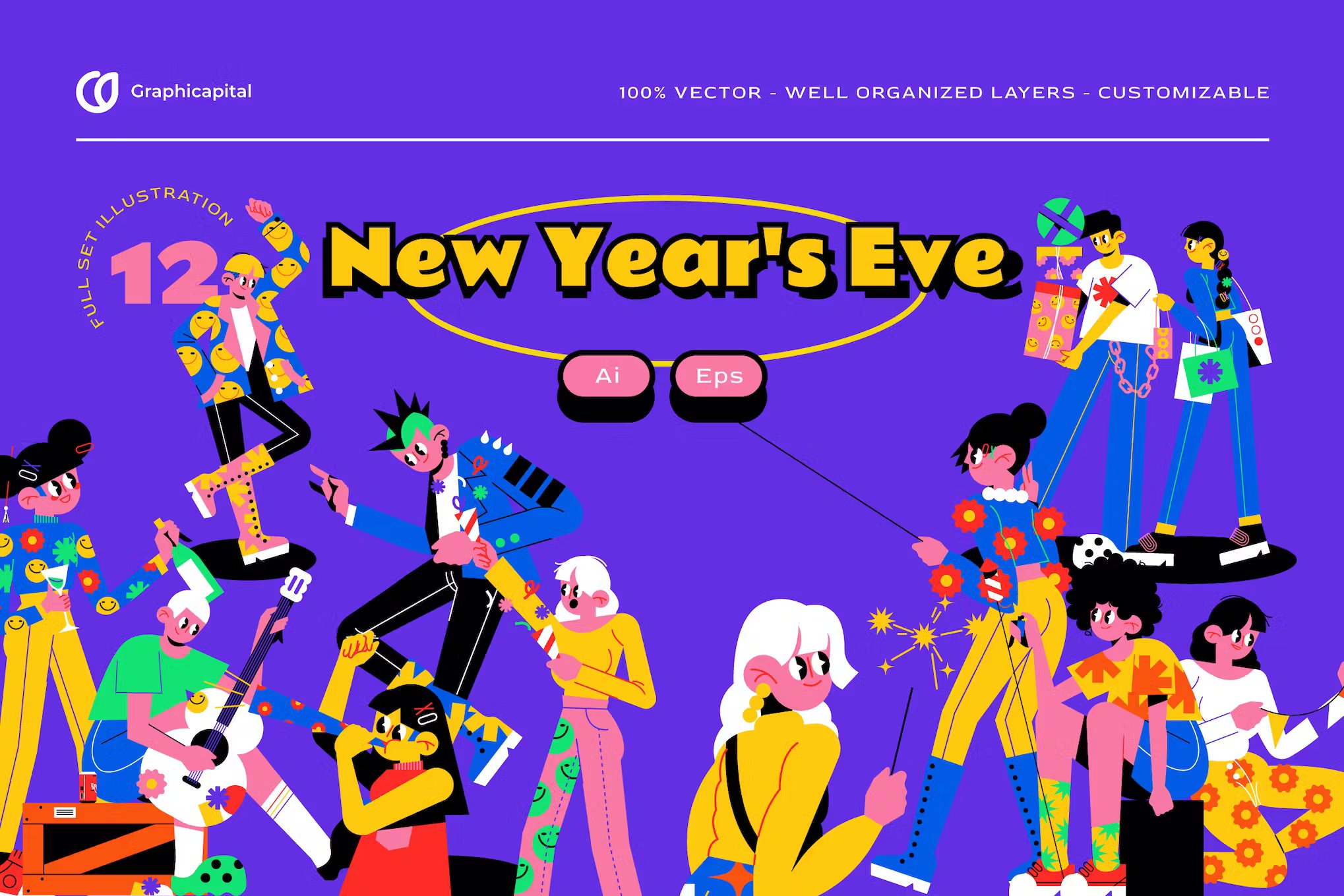 12款卡通人物形象紫色平面设计新年AI矢量插画集 Purple Flat Design New Year's Illustration Set 图片素材 第1张-素材湾丨精选海外优质设计素材资源 12款卡通人物形象紫色平面设计新年AI矢量插画集 Purple Flat Design New Year's Illustration Set 图片素材 sucaiwan.com