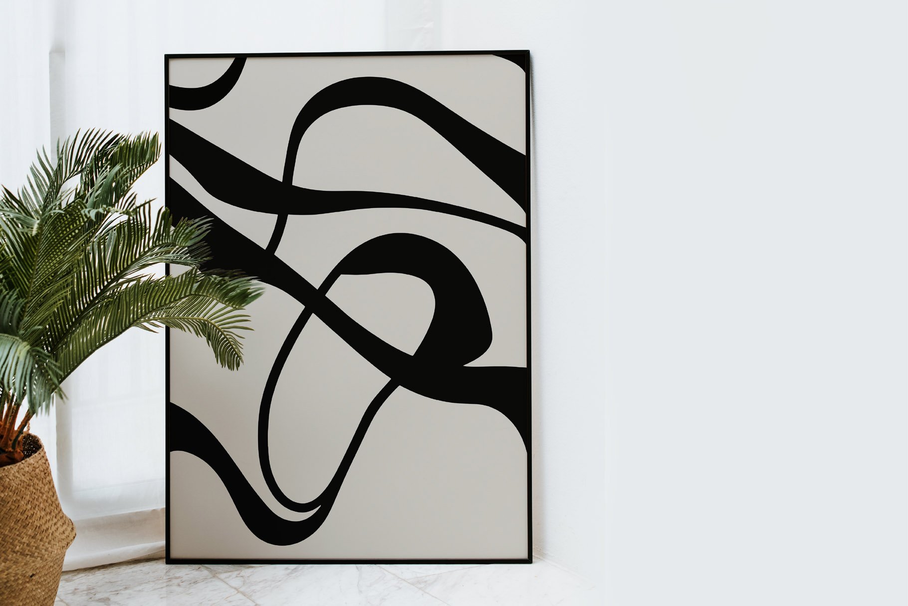 Black and White Line Art Painting 当代和现代美感抽象线条艺术绘画室内印刷海报 图片素材 sucaiwan.com