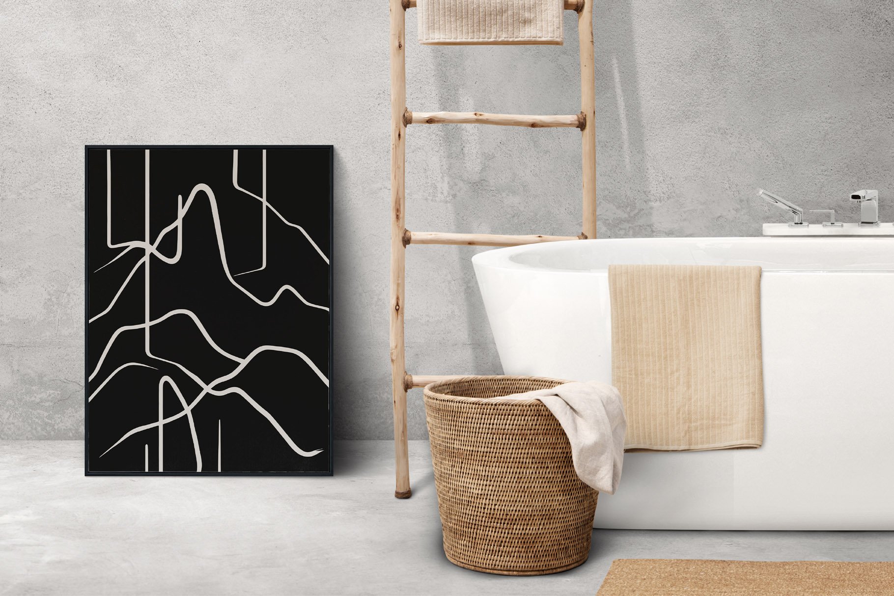 Black and White Line Art Painting 当代和现代美感抽象线条艺术绘画室内印刷海报 图片素材 sucaiwan.com