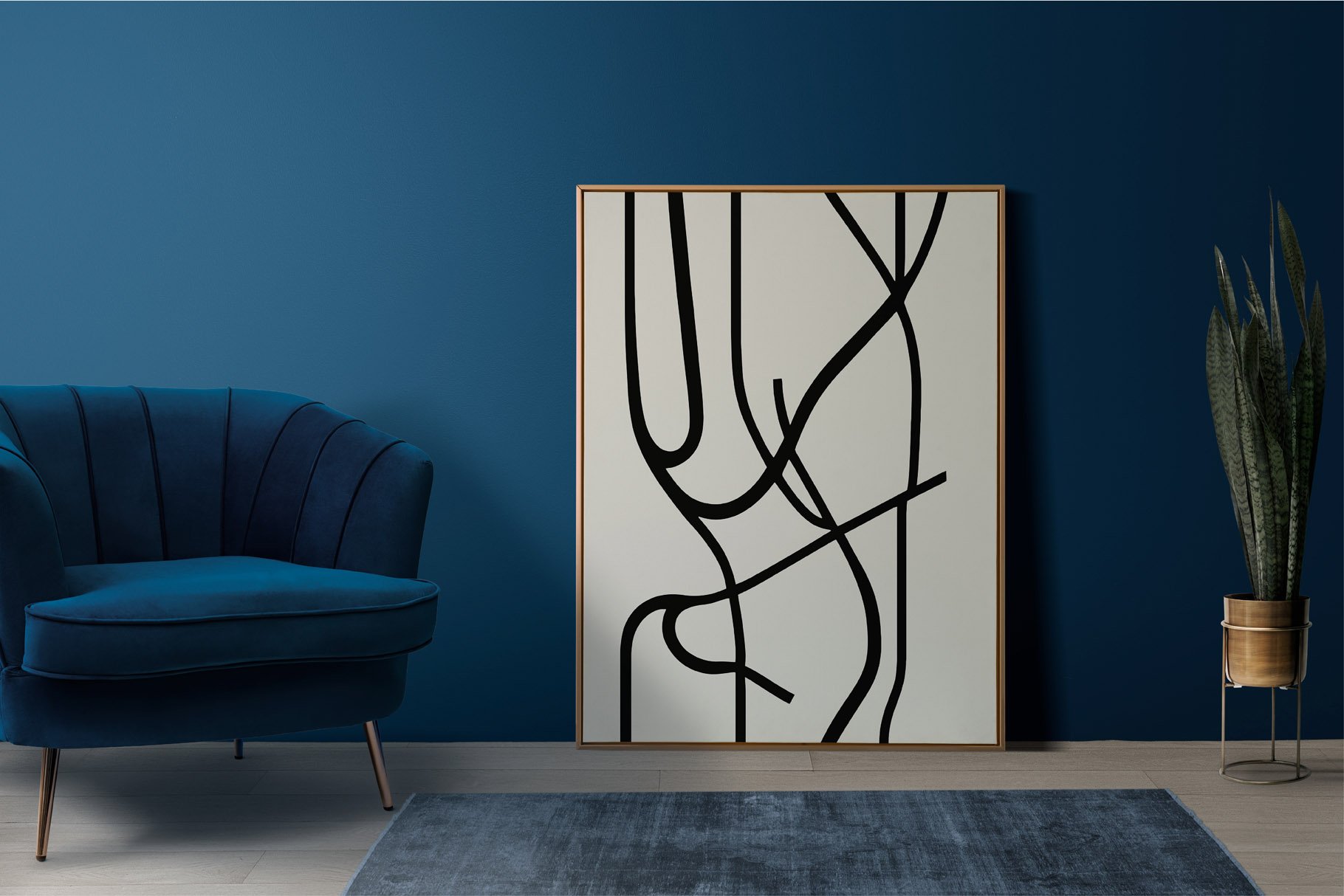 Black and White Line Art Painting 当代和现代美感抽象线条艺术绘画室内印刷海报 图片素材 sucaiwan.com