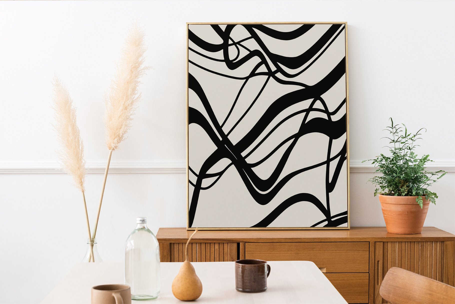 Black and White Line Art Painting 当代和现代美感抽象线条艺术绘画室内印刷海报 图片素材 sucaiwan.com