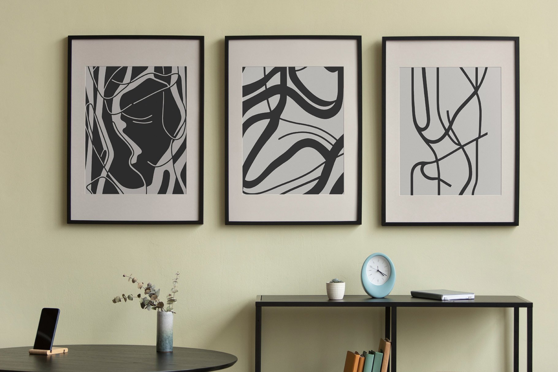 Black and White Line Art Painting 当代和现代美感抽象线条艺术绘画室内印刷海报 图片素材 sucaiwan.com