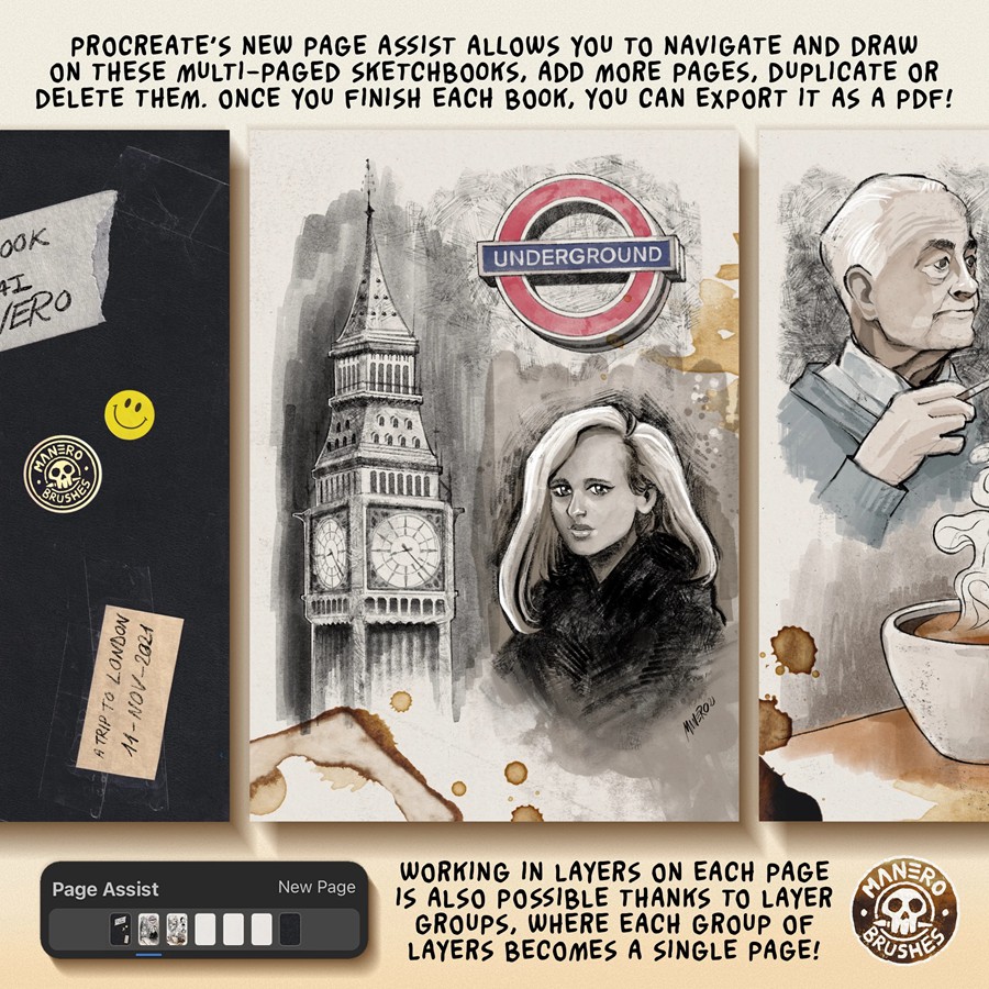 真实素描铅笔记号笔水墨墨水飞溅procreate画笔笔刷设计素材The Sketchbook Experience for Procreate 笔刷资源 sucaiwan.com