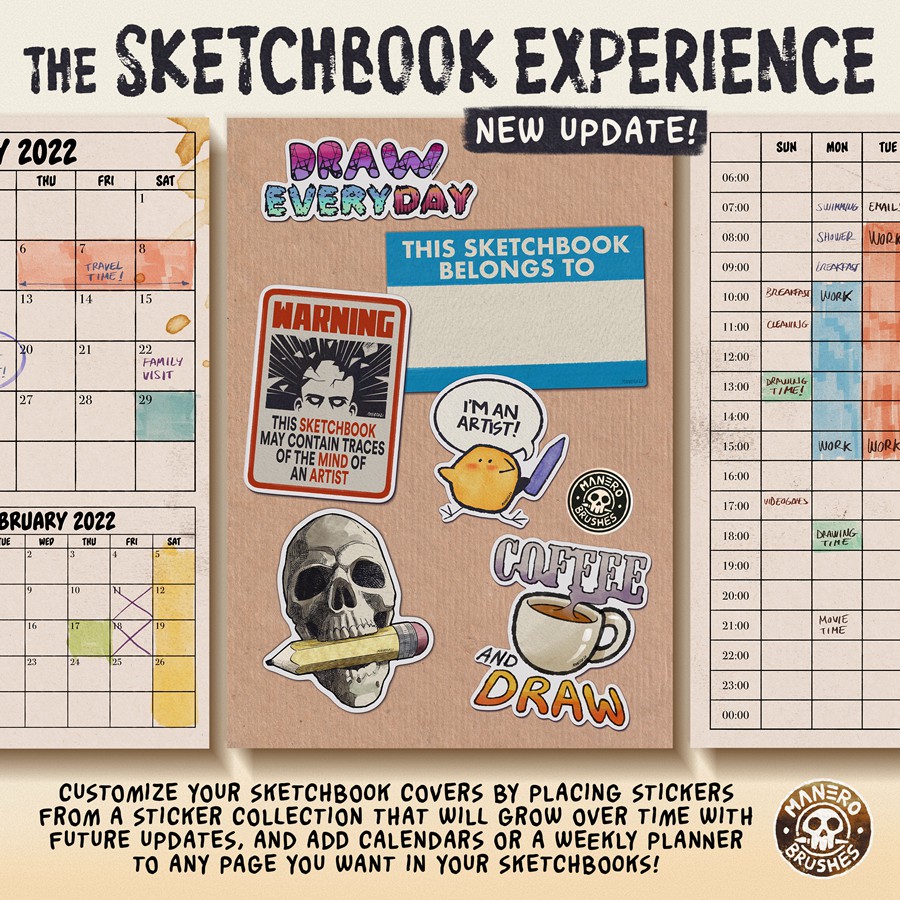 真实素描铅笔记号笔水墨墨水飞溅procreate画笔笔刷设计素材The Sketchbook Experience for Procreate 笔刷资源 sucaiwan.com