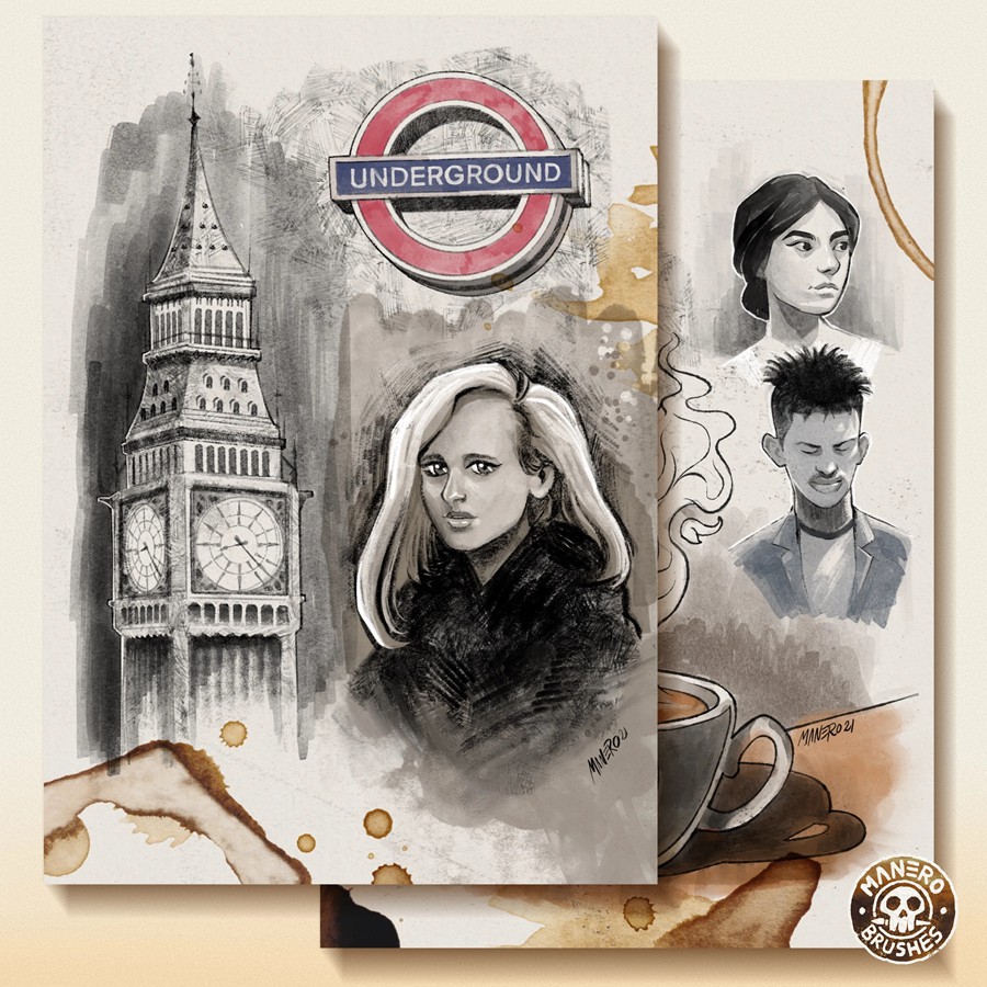 真实素描铅笔记号笔水墨墨水飞溅procreate画笔笔刷设计素材The Sketchbook Experience for Procreate 笔刷资源 sucaiwan.com