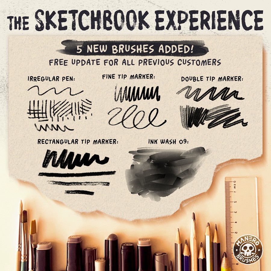 真实素描铅笔记号笔水墨墨水飞溅procreate画笔笔刷设计素材The Sketchbook Experience for Procreate 笔刷资源 sucaiwan.com