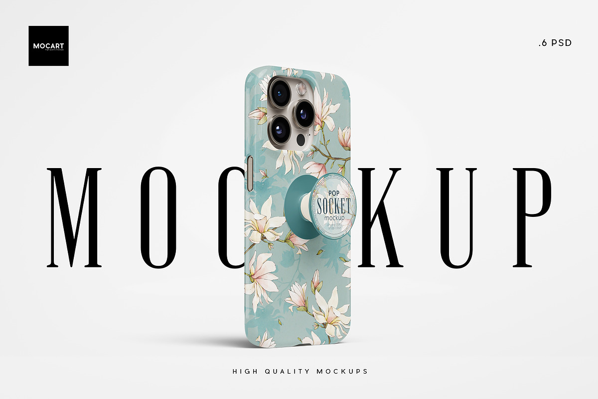 6款逼真带吸盘苹果iPhone 15 Pro手机壳保护壳设计展示效果图PSD样机模板素材Popsocket + iPhone 15Pro Case Mockup 样机素材 第1张-素材湾丨精选海外优质设计素材资源 6款逼真带吸盘苹果iPhone 15 Pro手机壳保护壳设计展示效果图PSD样机模板素材Popsocket + iPhone 15Pro Case Mockup 样机素材 sucaiwan.com