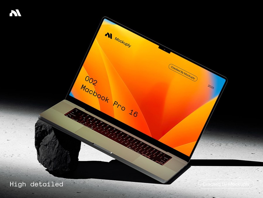 7款暗黑工业风混凝土背景UI广告界面设计苹果MacBook Pro笔记本电脑展示PSD样机模板Macbook Pro 002 样机素材 sucaiwan.com