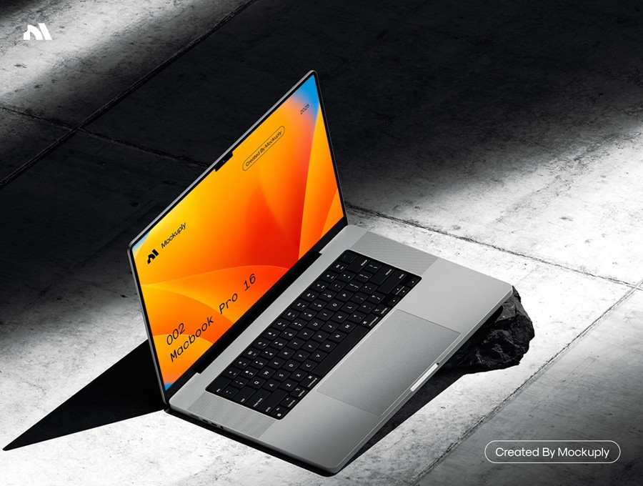 7款暗黑工业风混凝土背景UI广告界面设计苹果MacBook Pro笔记本电脑展示PSD样机模板Macbook Pro 002 样机素材 sucaiwan.com