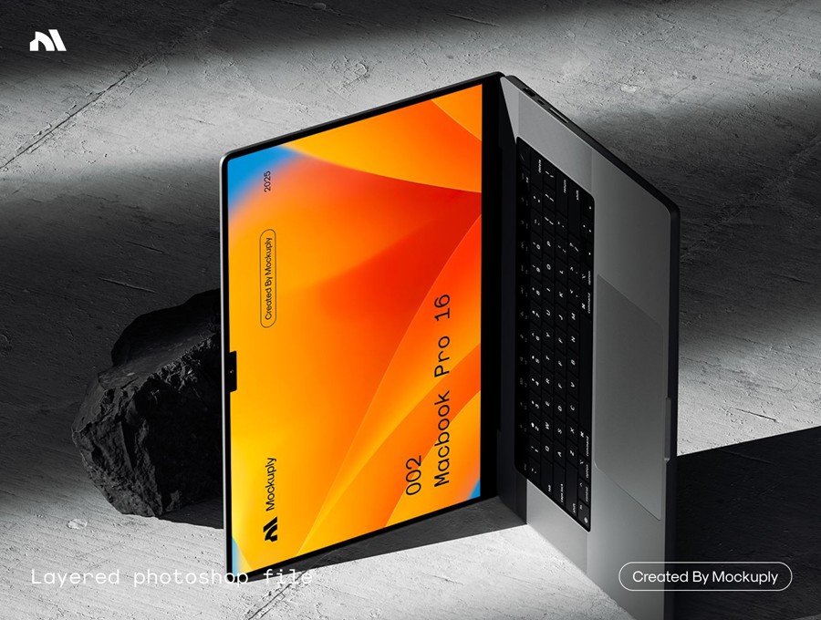 7款暗黑工业风混凝土背景UI广告界面设计苹果MacBook Pro笔记本电脑展示PSD样机模板Macbook Pro 002 样机素材 sucaiwan.com