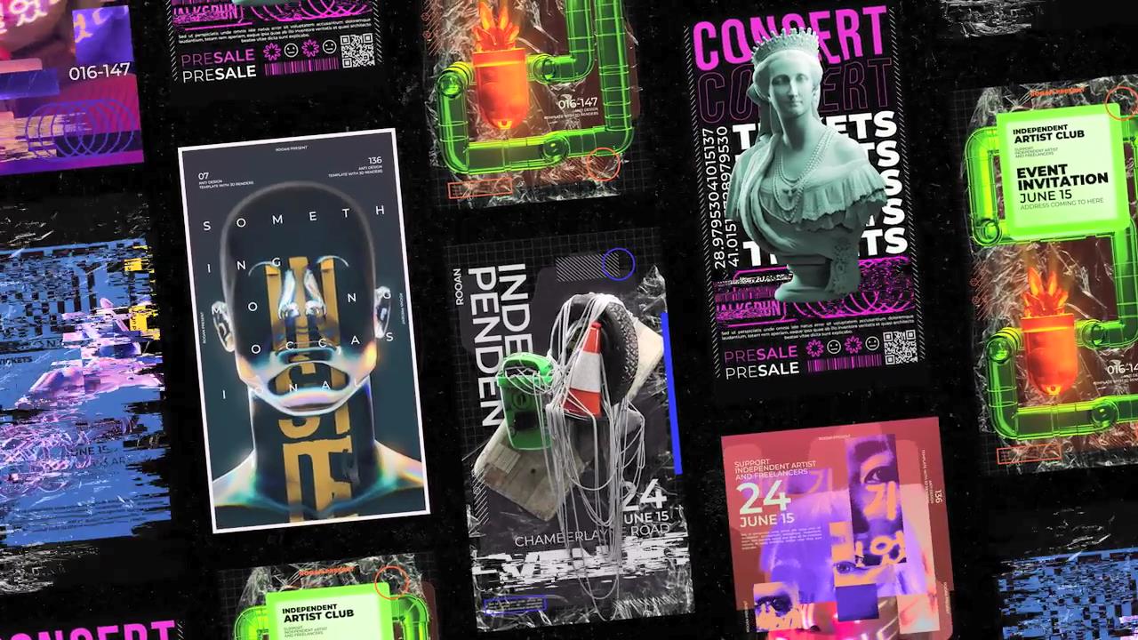 FCPX插件：12款赛博蒸汽波反设计潮流3D艺术动态海报动画品牌宣传推广视频模板 Anti-design Post & Stories , sucaiwan.com