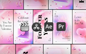 AE/PR/FCPX/达芬奇模板:浪漫情人节七夕竖屏抖音小红书竖屏模板