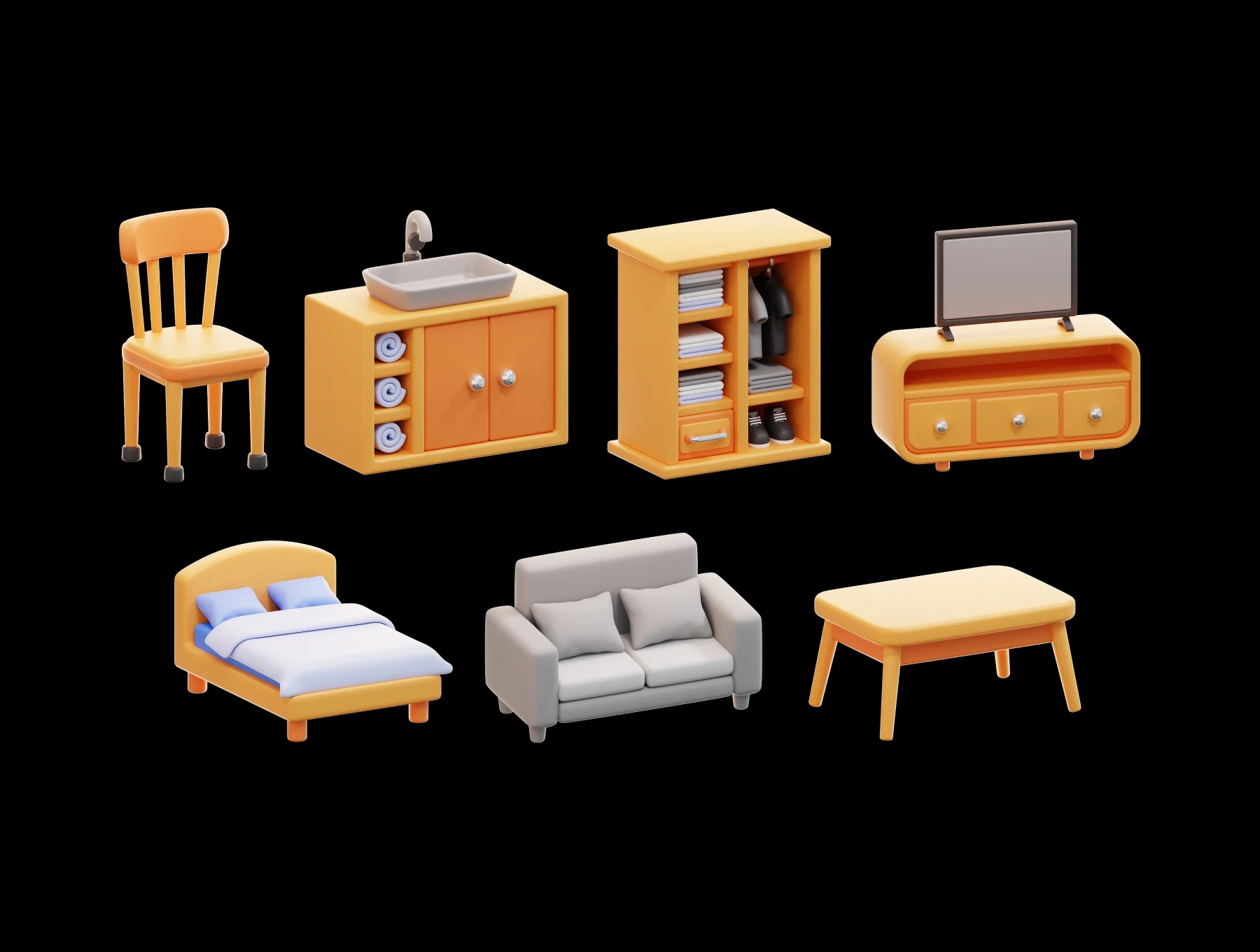 15款高级3D质感家具沙发柜子床图标Icons设计Blender/Png格式素材Home Furniture 3D Icon Pack 图标素材 sucaiwan.com