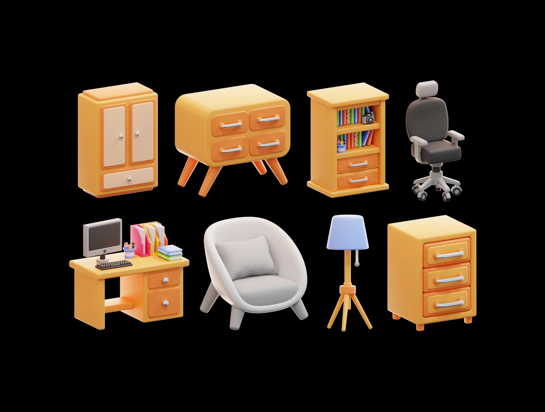 15款高级3D质感家具沙发柜子床图标Icons设计Blender/Png格式素材Home Furniture 3D Icon Pack 图标素材 sucaiwan.com