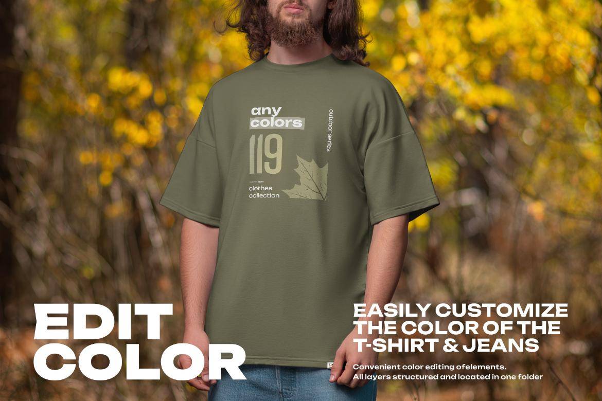 6款户外真实拍摄男士超大T恤半袖上衣设计展示效果图PSD样机模板6 Mockups of Men’s Oversize T-Shirt at the Outdoor. Forest. vol.03 样机素材 第2张-素材湾丨精选海外优质设计素材资源 6款户外真实拍摄男士超大T恤半袖上衣设计展示效果图PSD样机模板6 Mockups of Men’s Oversize T-Shirt at the Outdoor. Forest. vol.03 样机素材 sucaiwan.com