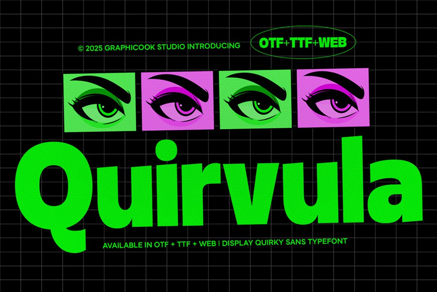 时尚古怪杂志海报游戏封面设计无衬线英文字体安装包 Quirvula 设计素材 sucaiwan.com