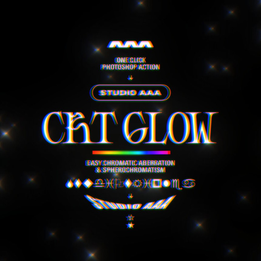 一键式复古CRT电视怀旧风格发光毛刺图案化效果PS动作 Studio AAA CRT FX Kit , sucaiwan.com