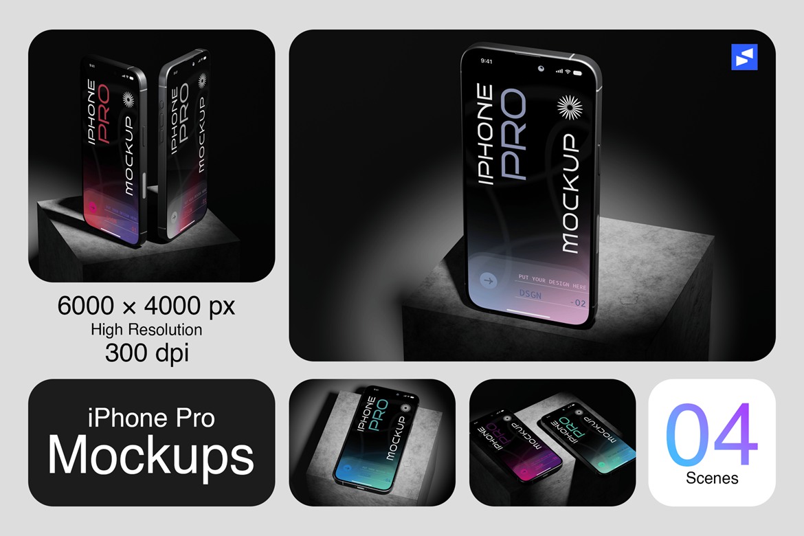 4款工业风UI界面广告设计苹果iPhone手机展示效果图PSD样机模板iPhone Mockup 样机素材 sucaiwan.com