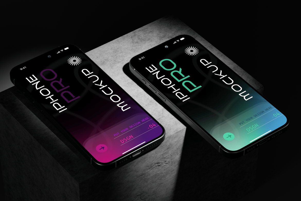 4款工业风UI界面广告设计苹果iPhone手机展示效果图PSD样机模板iPhone Mockup 样机素材 sucaiwan.com