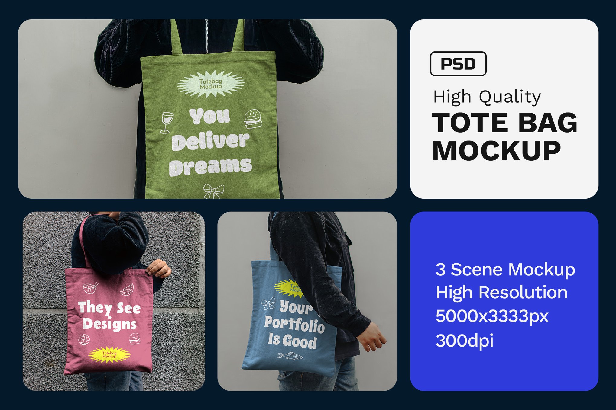 3款国外真实拍摄手提袋帆布袋Vi贴图PSD样机模板素材Tote Bag Mockup – VOL 5 样机素材 sucaiwan.com
