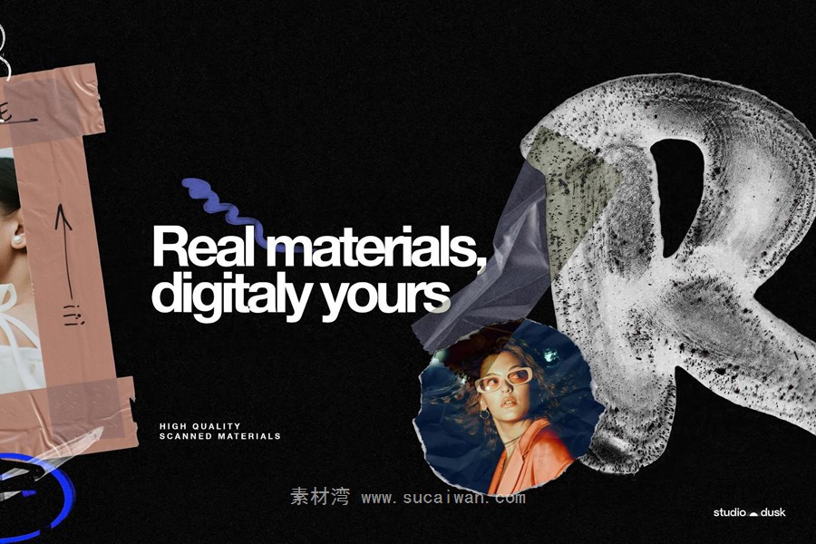 584款真实扫描涂鸦线条塑料胶带边框撕纸褶皱纸片剪贴字母拼图元素背景图PS设计素材 Gritty Kitty — Grunge Design Kit 图片素材 sucaiwan.com