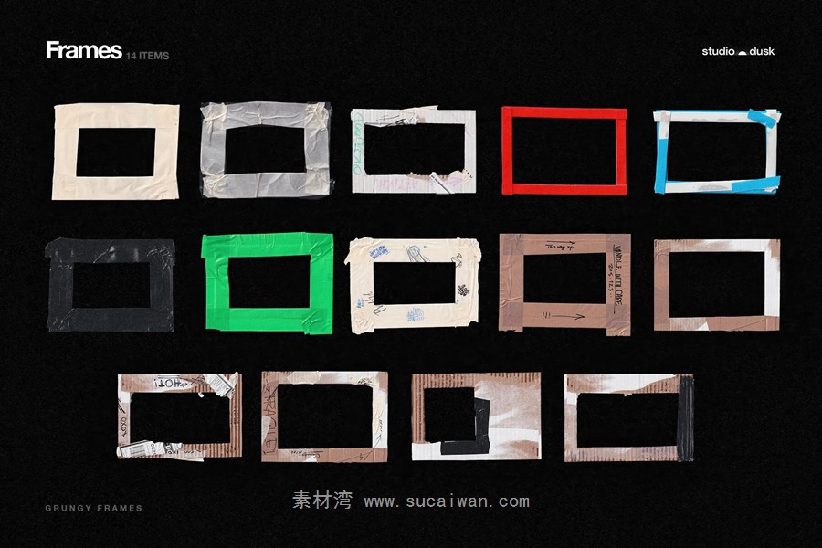 584款真实扫描涂鸦线条塑料胶带边框撕纸褶皱纸片剪贴字母拼图元素背景图PS设计素材 Gritty Kitty — Grunge Design Kit 图片素材 sucaiwan.com