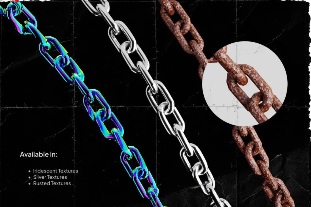174款复古Y2K酸性镀铬银色金属多样化锁链链条铁链几何抽象PNG免扣元素设计套装 Studio 2AM - Chains , sucaiwan.com