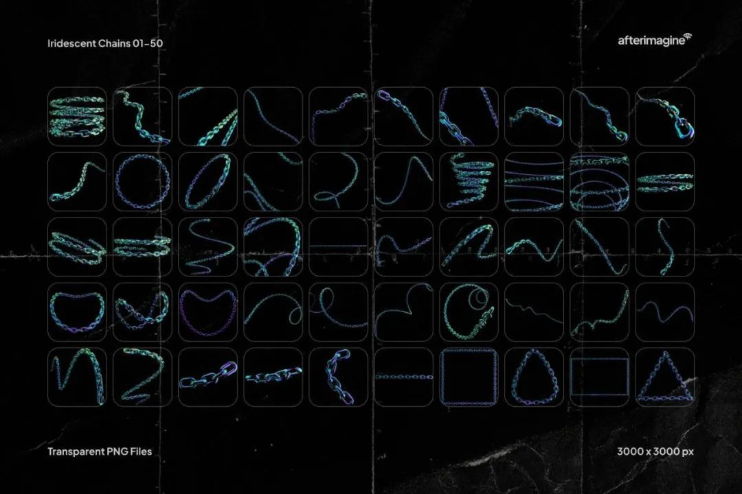 174款复古Y2K酸性镀铬银色金属多样化锁链链条铁链几何抽象PNG免扣元素设计套装 Studio 2AM - Chains , sucaiwan.com