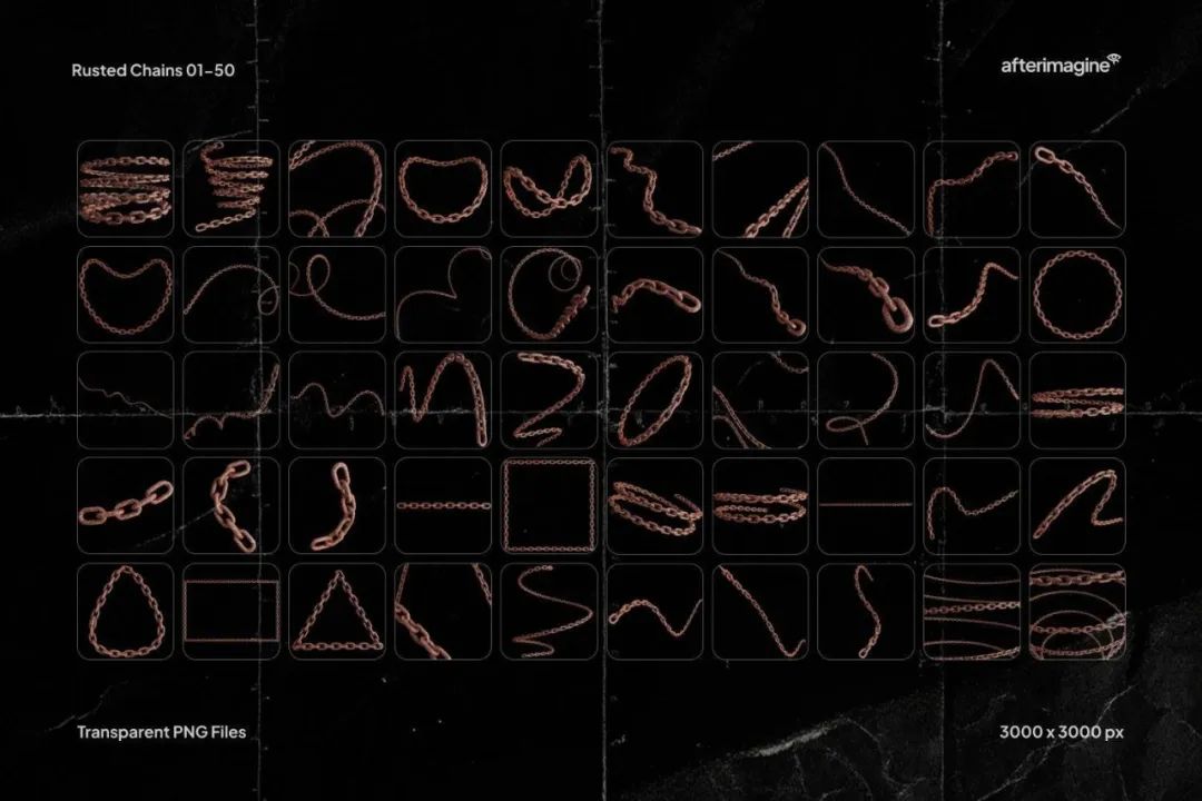 174款复古Y2K酸性镀铬银色金属多样化锁链链条铁链几何抽象PNG免扣元素设计套装 Studio 2AM - Chains , sucaiwan.com