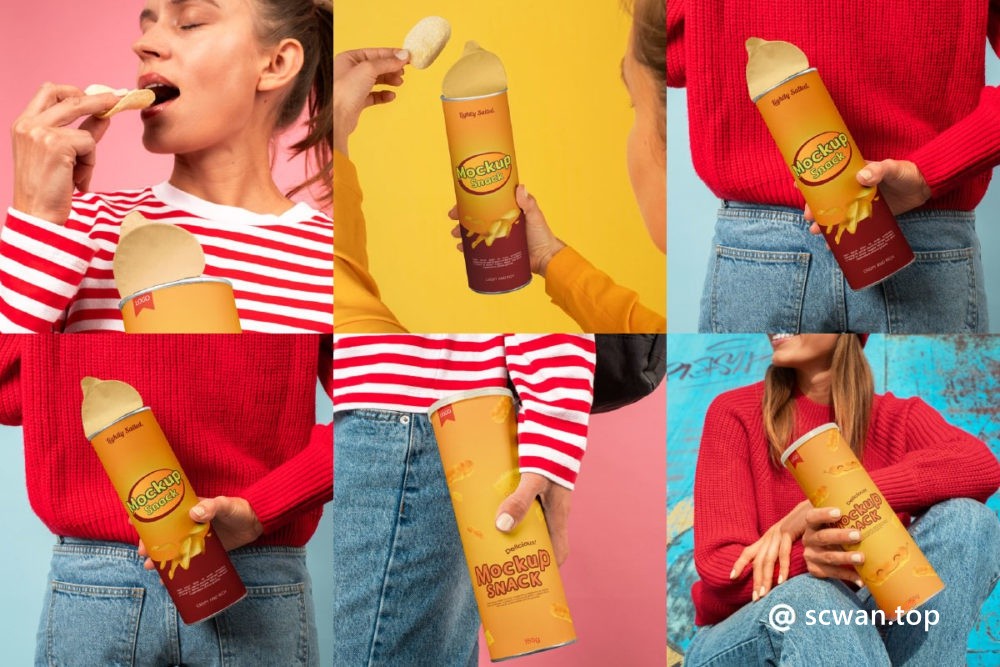 13款零食薯片薯条包装罐包装桶设计展示效果图PSD样机模板素材Snack Mockup 样机素材 sucaiwan.com