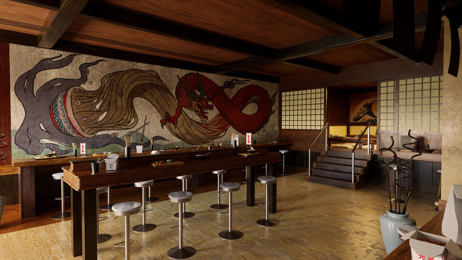 Blender中式餐厅汉堡店酒吧室内场景3D模型素材Kitbash3D – Restaurants 样机素材 sucaiwan.com