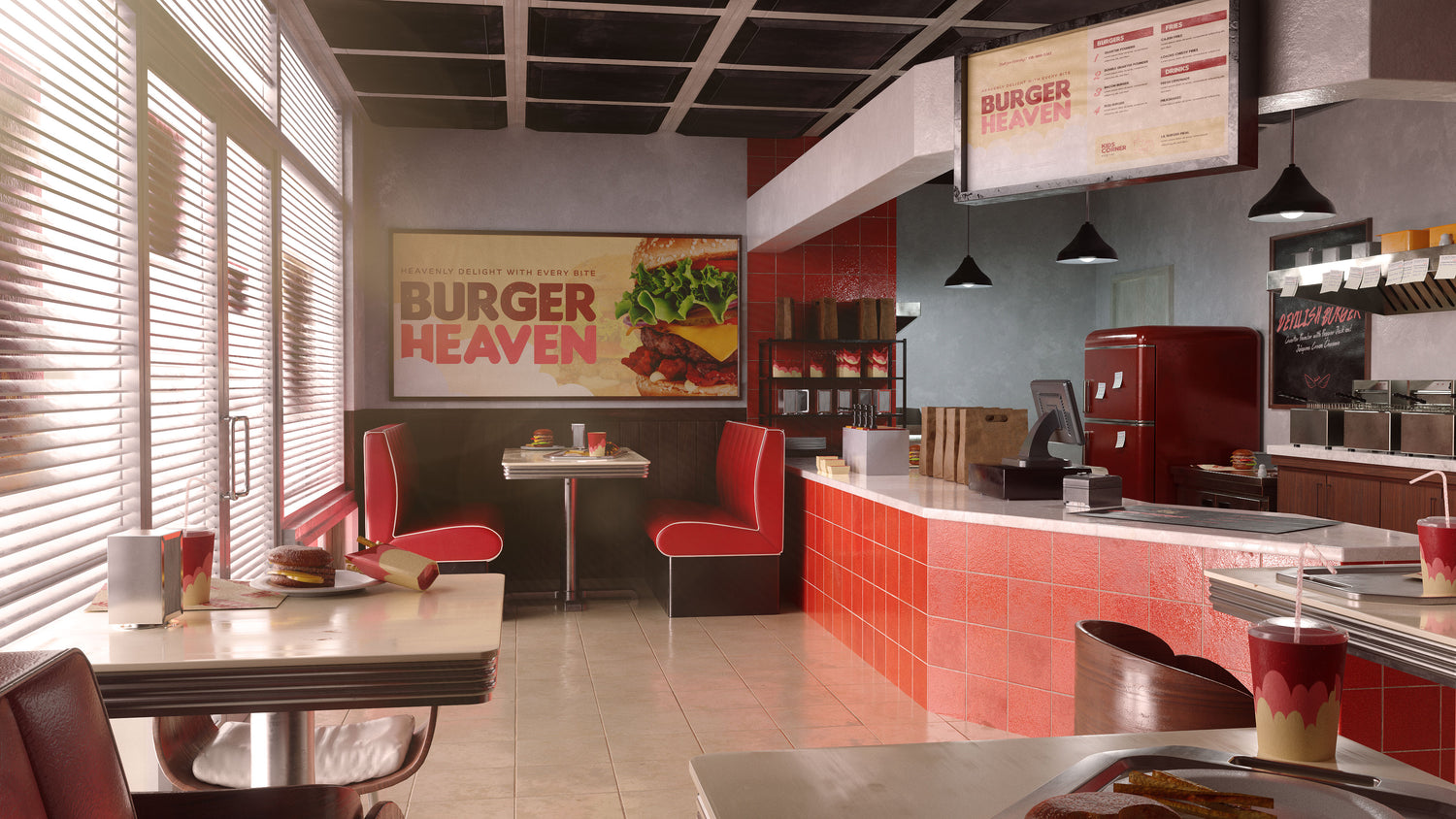 Blender中式餐厅汉堡店酒吧室内场景3D模型素材Kitbash3D – Restaurants 样机素材 sucaiwan.com