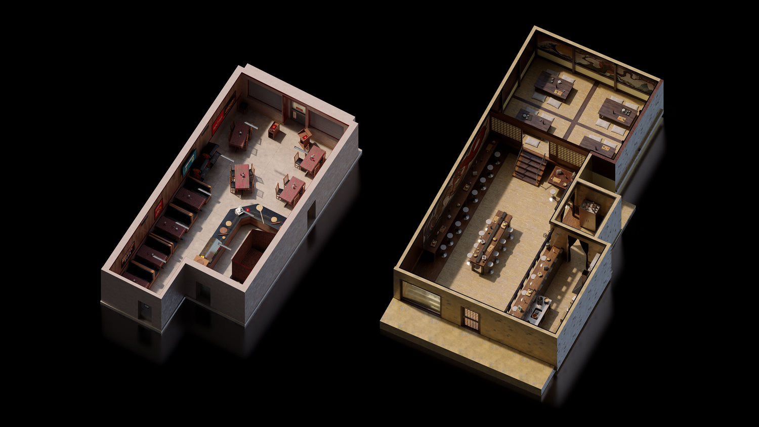 Blender中式餐厅汉堡店酒吧室内场景3D模型素材Kitbash3D – Restaurants 样机素材 sucaiwan.com