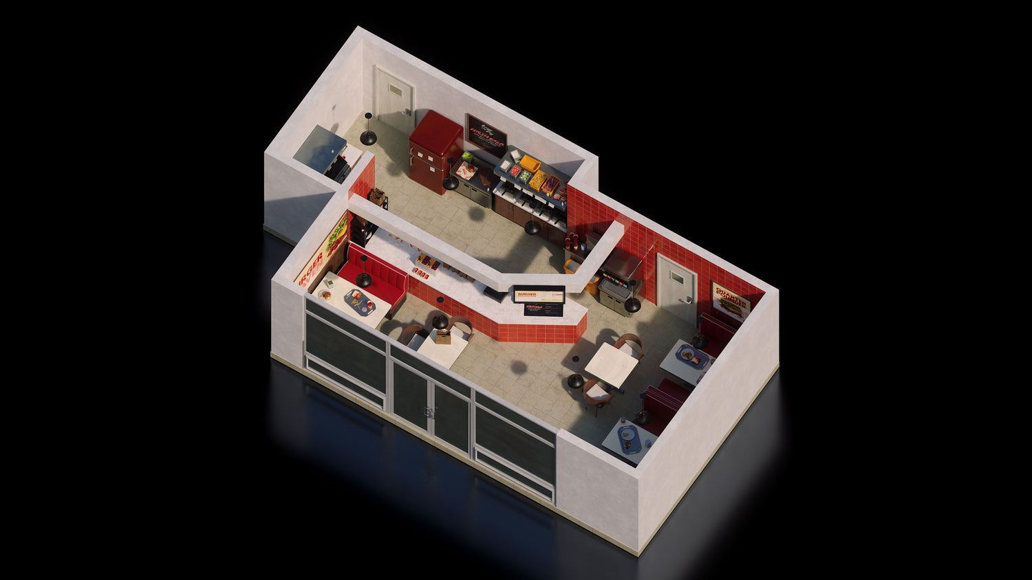 Blender中式餐厅汉堡店酒吧室内场景3D模型素材Kitbash3D – Restaurants 样机素材 sucaiwan.com