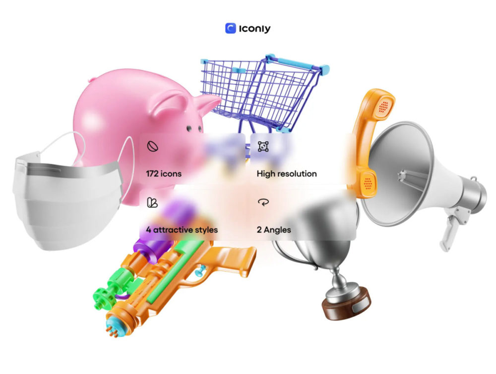 172款高质量网站app ui界面设计办公3d图标icons设计png/figma格式素材Iconly Pro 3D Icons 图标素材 sucaiwan.com