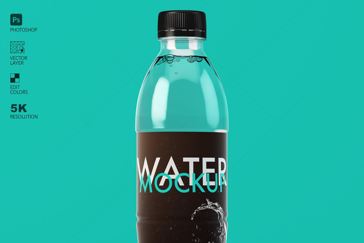 时尚逼真透明矿泉水饮料塑料瓶设计展示效果图psd样机模板素材Modern Water Bottle Mockup 样机素材 sucaiwan.com