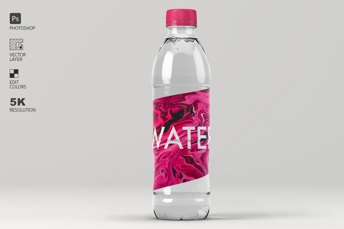 时尚逼真透明矿泉水饮料塑料瓶设计展示效果图psd样机模板素材Modern Water Bottle Mockup 样机素材 sucaiwan.com