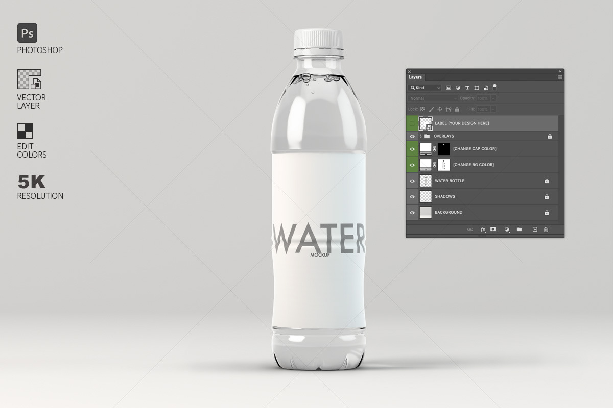 时尚逼真透明矿泉水饮料塑料瓶设计展示效果图psd样机模板素材Modern Water Bottle Mockup 样机素材 sucaiwan.com