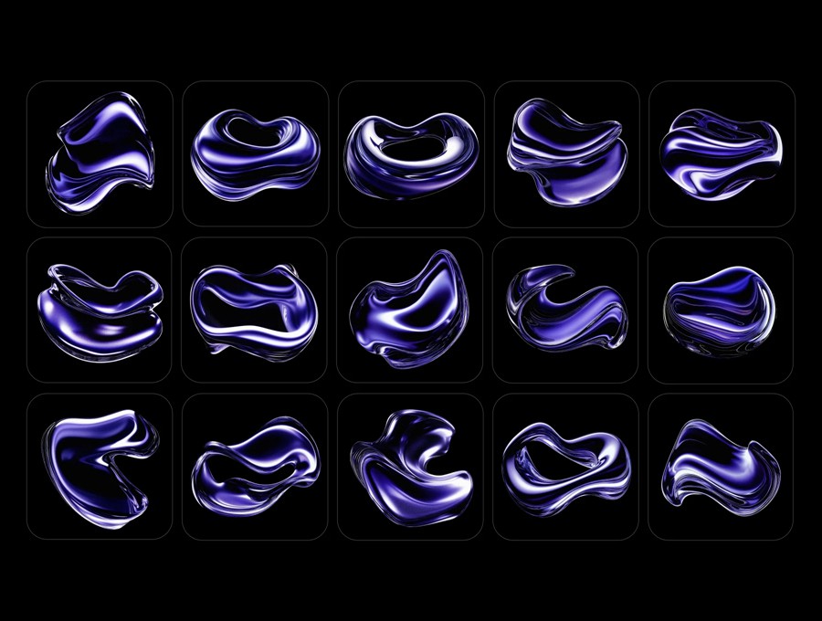 30款未来科幻3D金属镀铬效果液体流体抽象几何图形图片Figma/Png格式设计素材Aura – Chrome Liquid Backgrounds 图片素材 sucaiwan.com