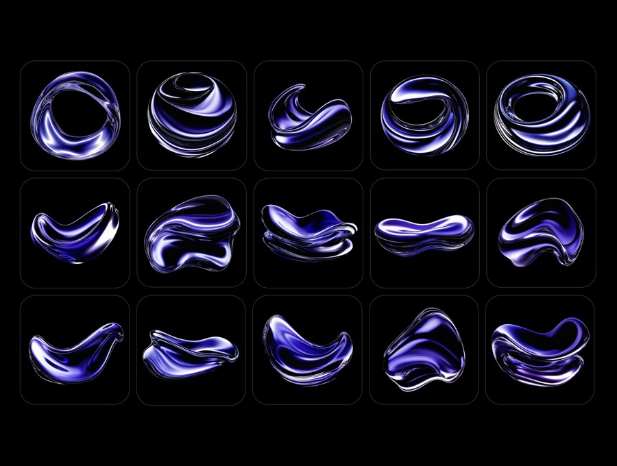 30款未来科幻3D金属镀铬效果液体流体抽象几何图形图片Figma/Png格式设计素材Aura – Chrome Liquid Backgrounds 图片素材 sucaiwan.com