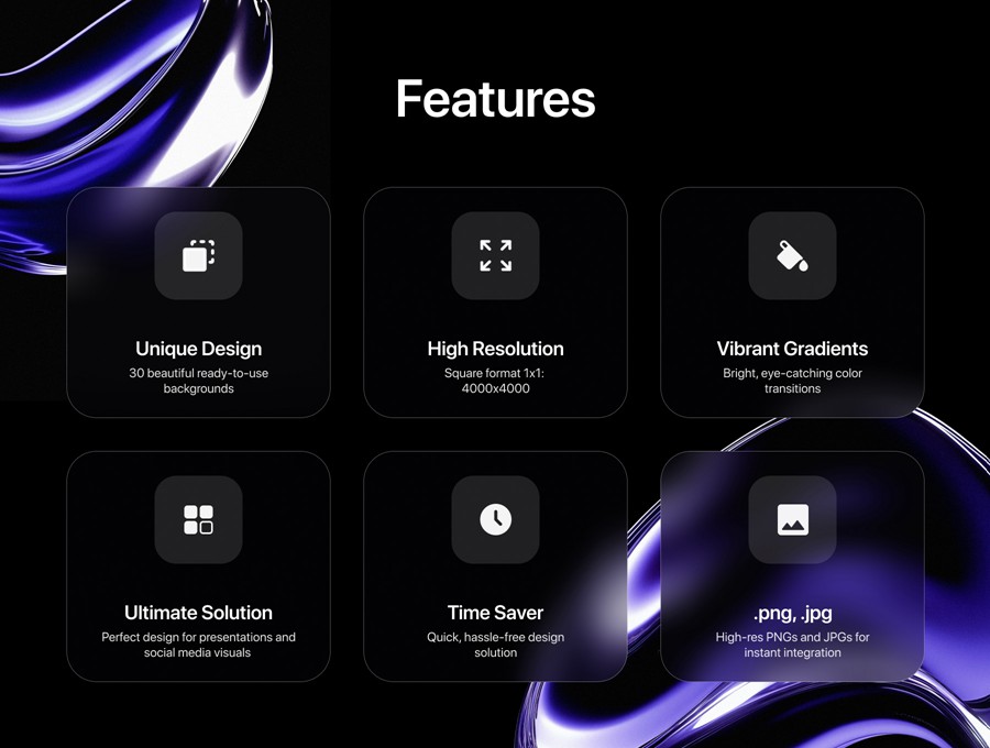 30款未来科幻3D金属镀铬效果液体流体抽象几何图形图片Figma/Png格式设计素材Aura – Chrome Liquid Backgrounds 图片素材 sucaiwan.com