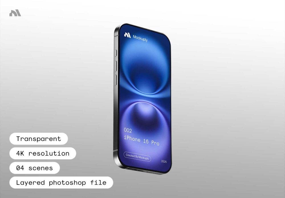 时尚4k高清ui广告界面设计苹果iphone 16 pro手机展示效果图psd样机模板iPhone 16 Pro Mockup, Mockuply Pro 样机素材 sucaiwan.com