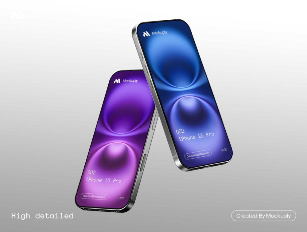 时尚4k高清ui广告界面设计苹果iphone 16 pro手机展示效果图psd样机模板iPhone 16 Pro Mockup, Mockuply Pro 样机素材 sucaiwan.com